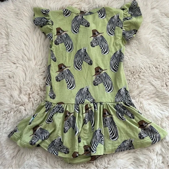 Posh Peanut Dante Zebra Print Henley Short Sleeve Twirl Skirt Bodysuit Sz 3-6M - Picture 2 of 5